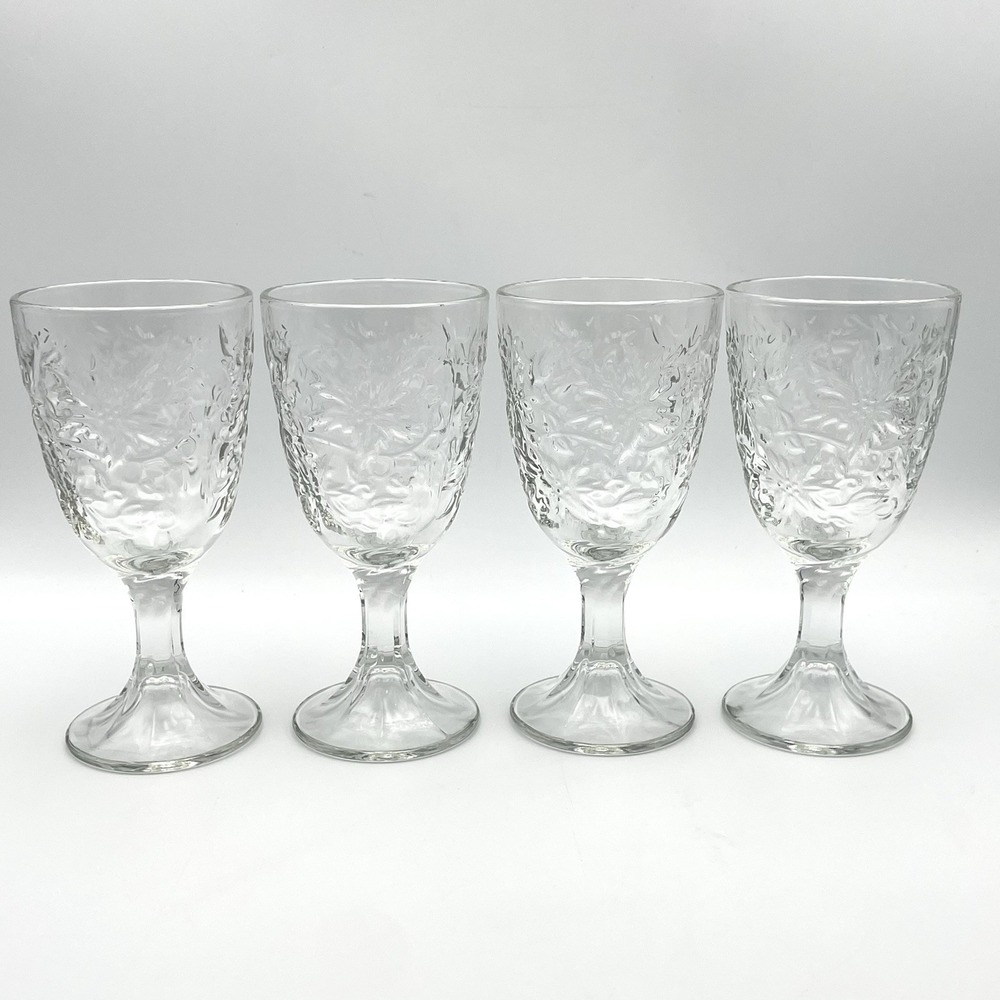 Vintage Princess House Fantasia Wine Glasses Set of 4 Floral Clear Glass 6 3/8"